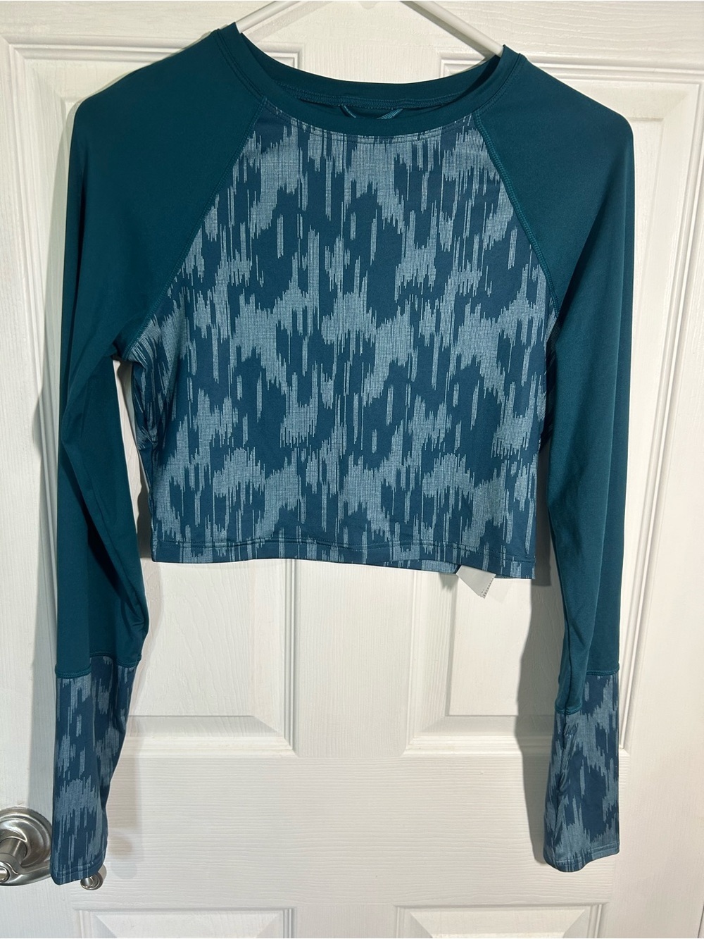 prAna Edge Wave Cropped Sun Top Teal Women's Active Medium UPF 50+ Beach Pool